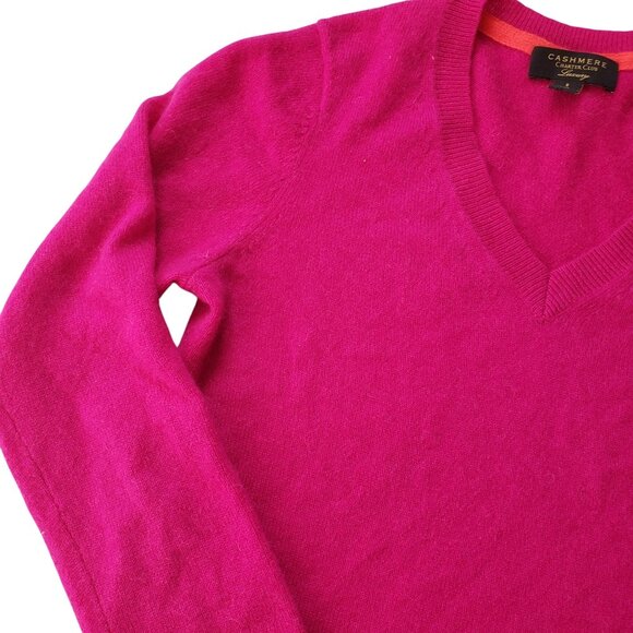 Charter Club Luxury Cashmere Sweater S Bright Pink Soft V-Neck Pullover - Picture 4 of 12